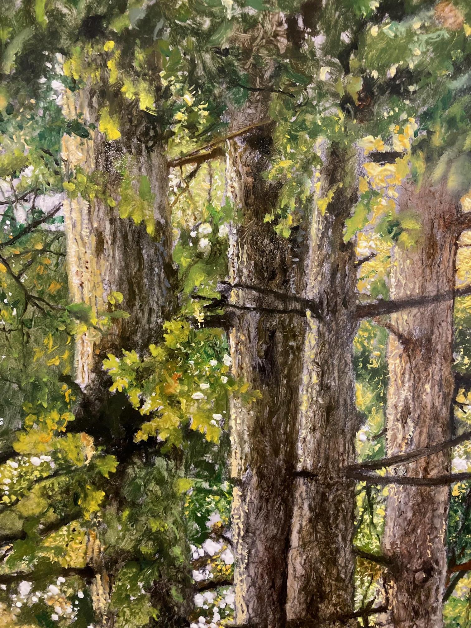 Dennenbosdreef Pineta Pittura ad olio su pannello Nature Wood Tree In magazzino in vendita 2