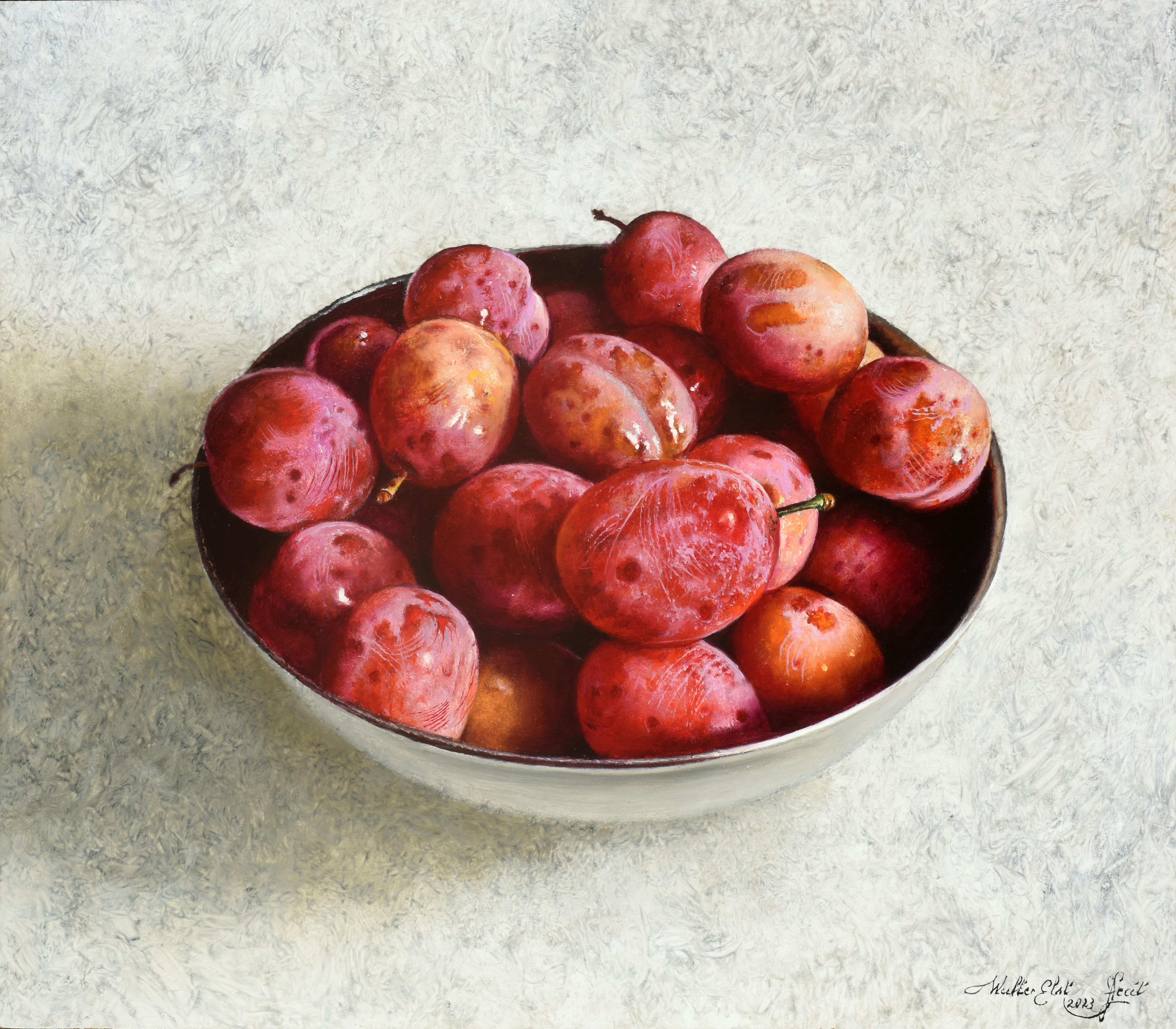 Een Mooie Oogst Oil Painting on Panel Beautiful Crop Prunes In Stock -Sizes are without frame

Walter Elst Born in Antwerp, Belgium - 1955  After finishing his study Medicine at the University of Brussels Walter Elst decided to dedicate himself to