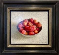 Een Mooie Oogst Oil Painting on Panel Beautiful Crop Prunes Still Life In Stock 