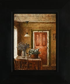 Een Sober Interieur Moderate Interior Oil Painting on Panel En Stock
