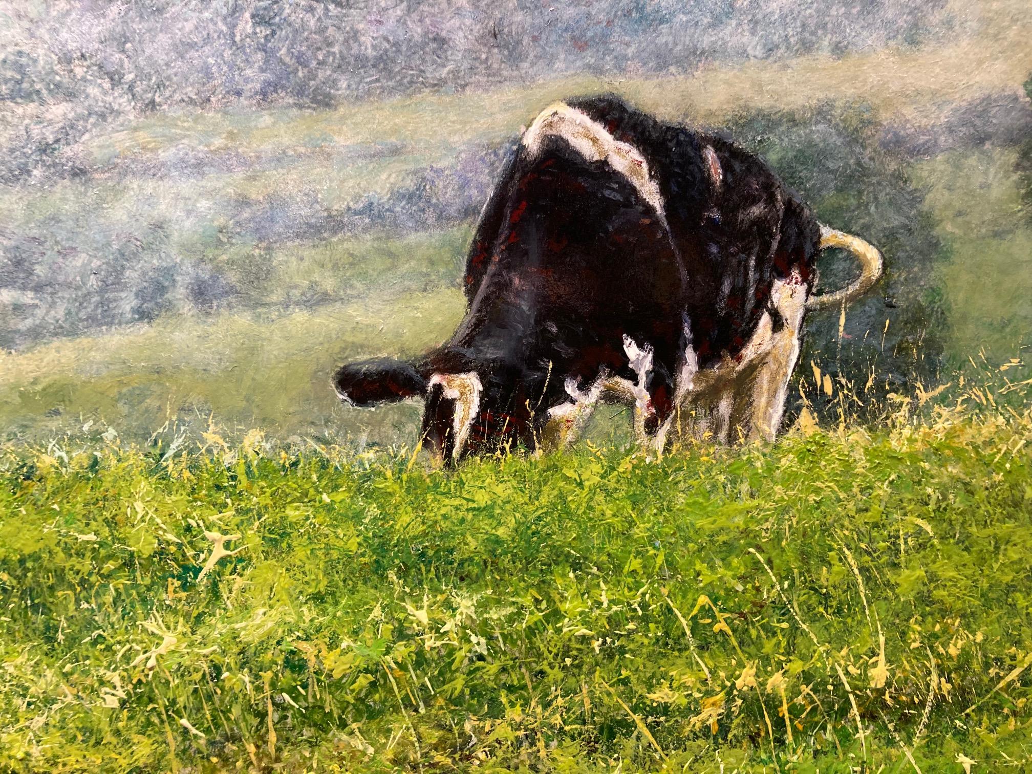 Grazend vee in Voeren Grazing Cattle Oil Painting on Panel In Stock  For Sale 1
