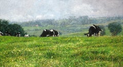 Grazend vee in Voeren Grazing Cattle Oil Painting on Panel In Stock