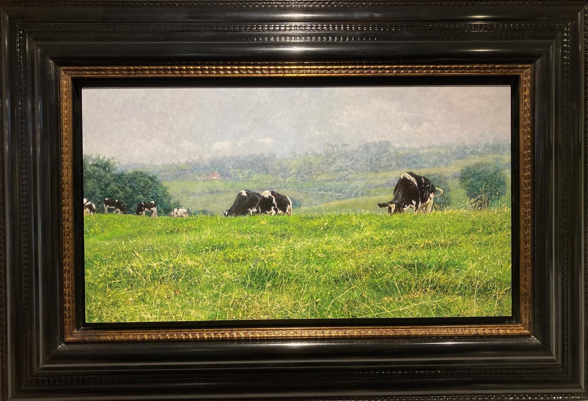 Walter Elst Landscape Painting - Grazend vee in Voeren Grazing Cattle Oil Painting on Panel In Stock 