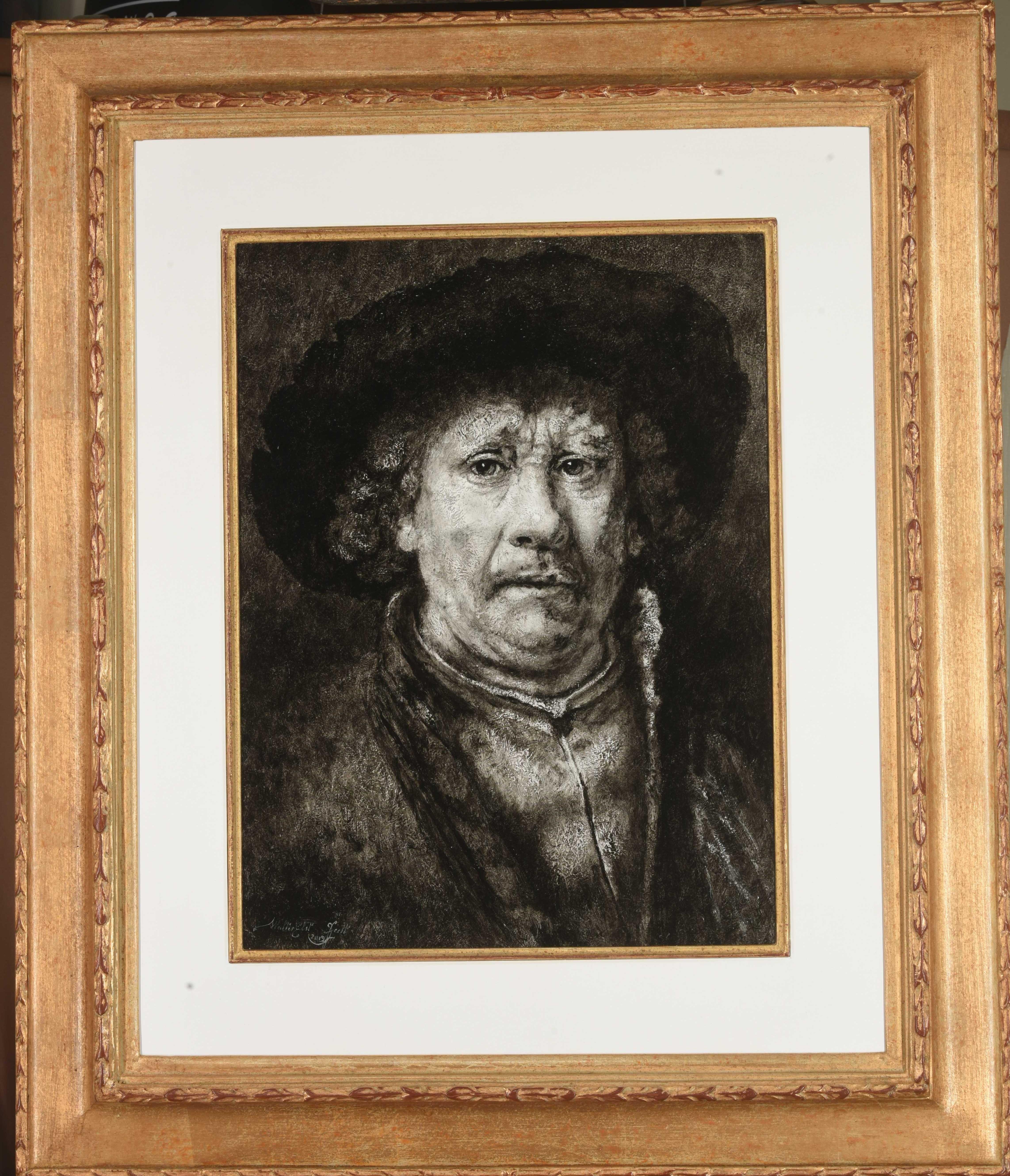 Walter Elst Portrait Painting - Grisaillestudie Study Oil Painting Rembrandt Black and White on Panel In Stock 
