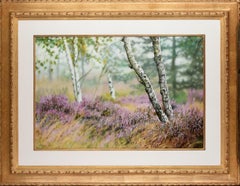 Heide in Bloei Heather in Bloom Oil Painting on Panel Landscape In Stock