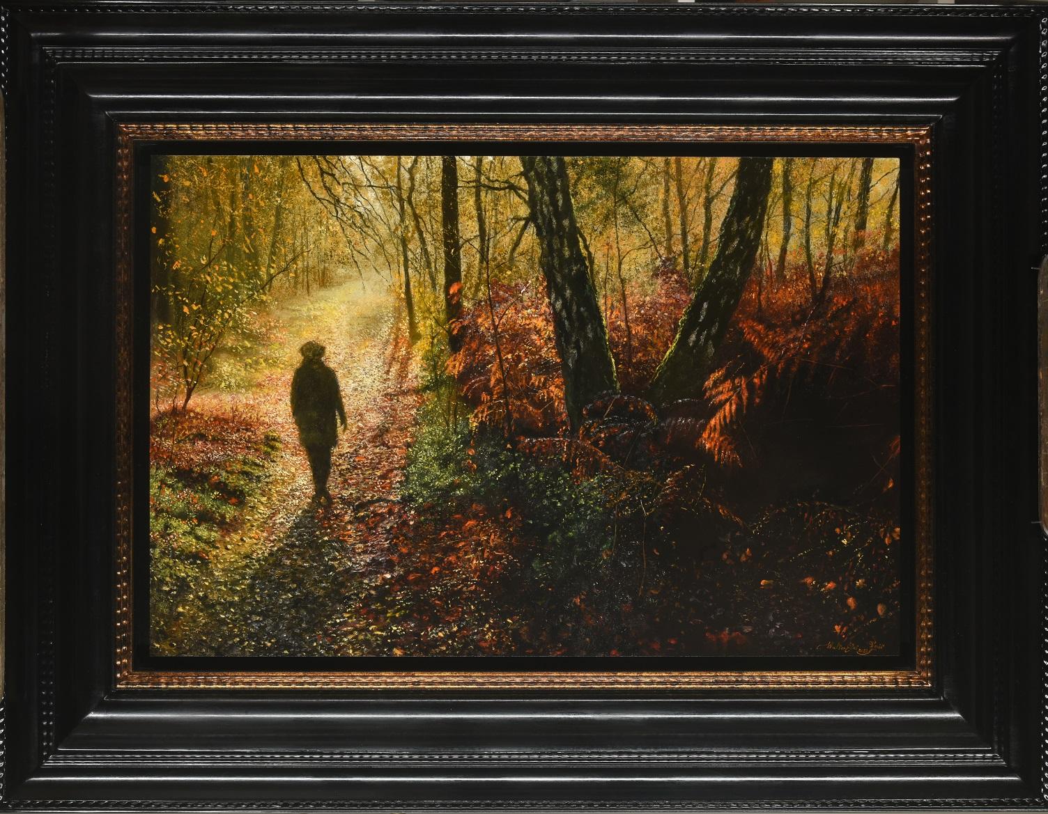 Walter Elst Figurative Painting - Herfstlicht Autumn Light  Walk Forest Woods Oil Painting on Panel in Stock
