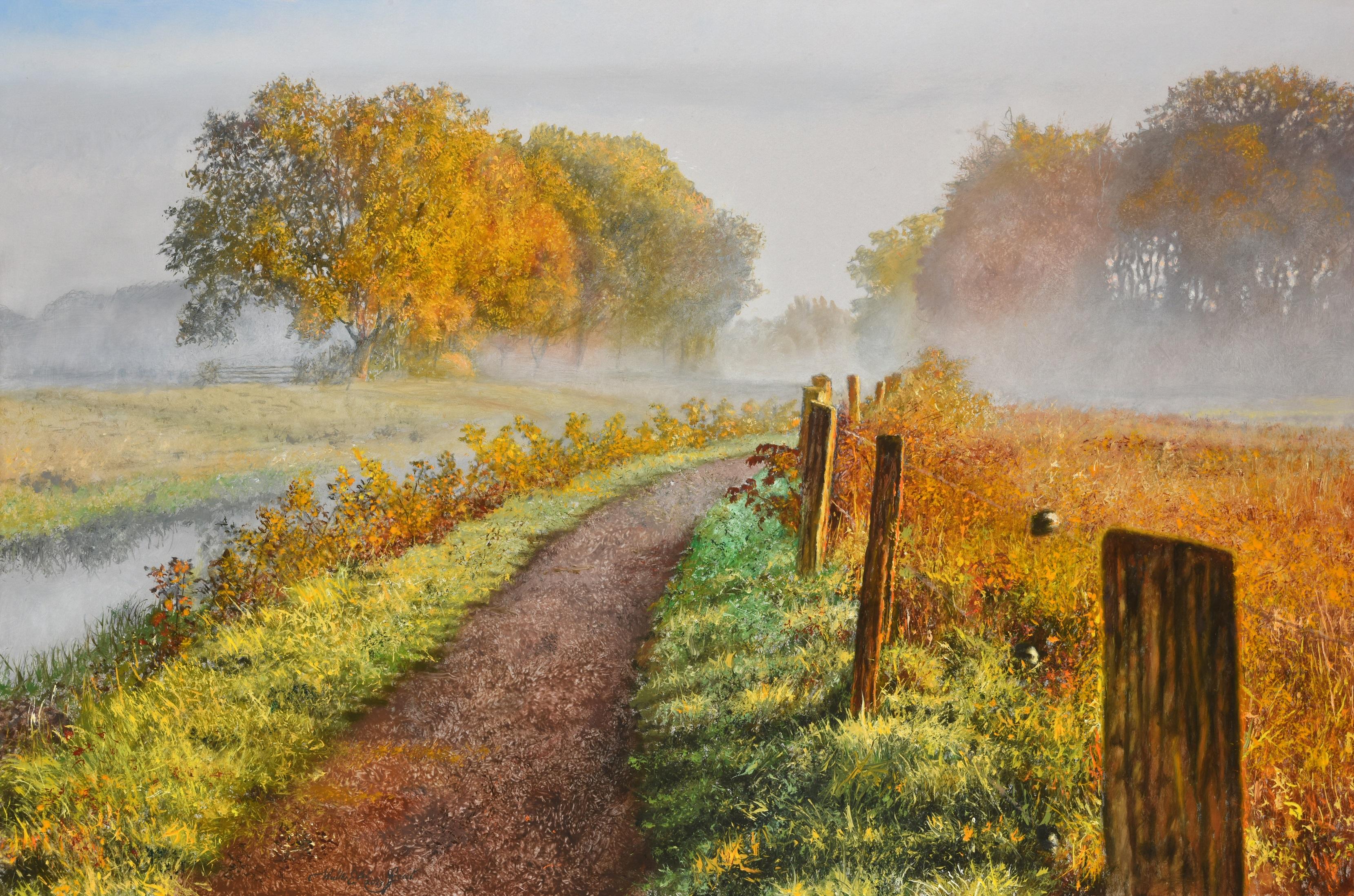 Herfstnevels Herbstnebel Ölgemälde auf Leinwand Landschaft Nature In Stock 202333 – Painting von Walter Elst