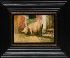 Hommage Jan Stobbaerts Inspirado Pintura al Óleo sobre Panel Animal Porcino En Stock