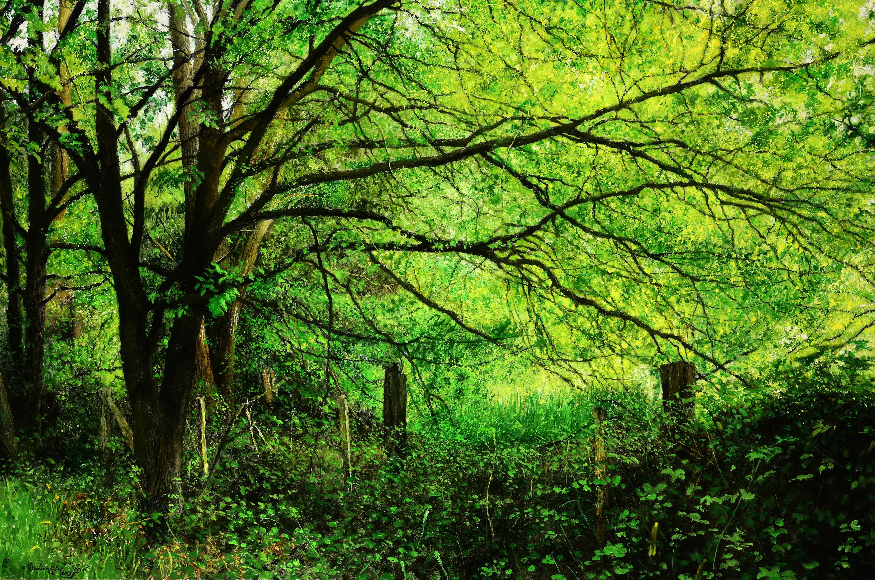 Mei in Mij May in Me Ölgemälde auf Leinwand Landschaft Nature Woods Trees 2023 – Painting von Walter Elst