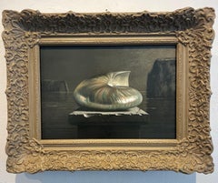 Nautilus 2 Peinture à l'huile sur panneau Nature morte coquillage encadrée En stock