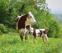 Ode aan de Lente Spring Oil Painting on Panel Cows Farm Animals In Stock