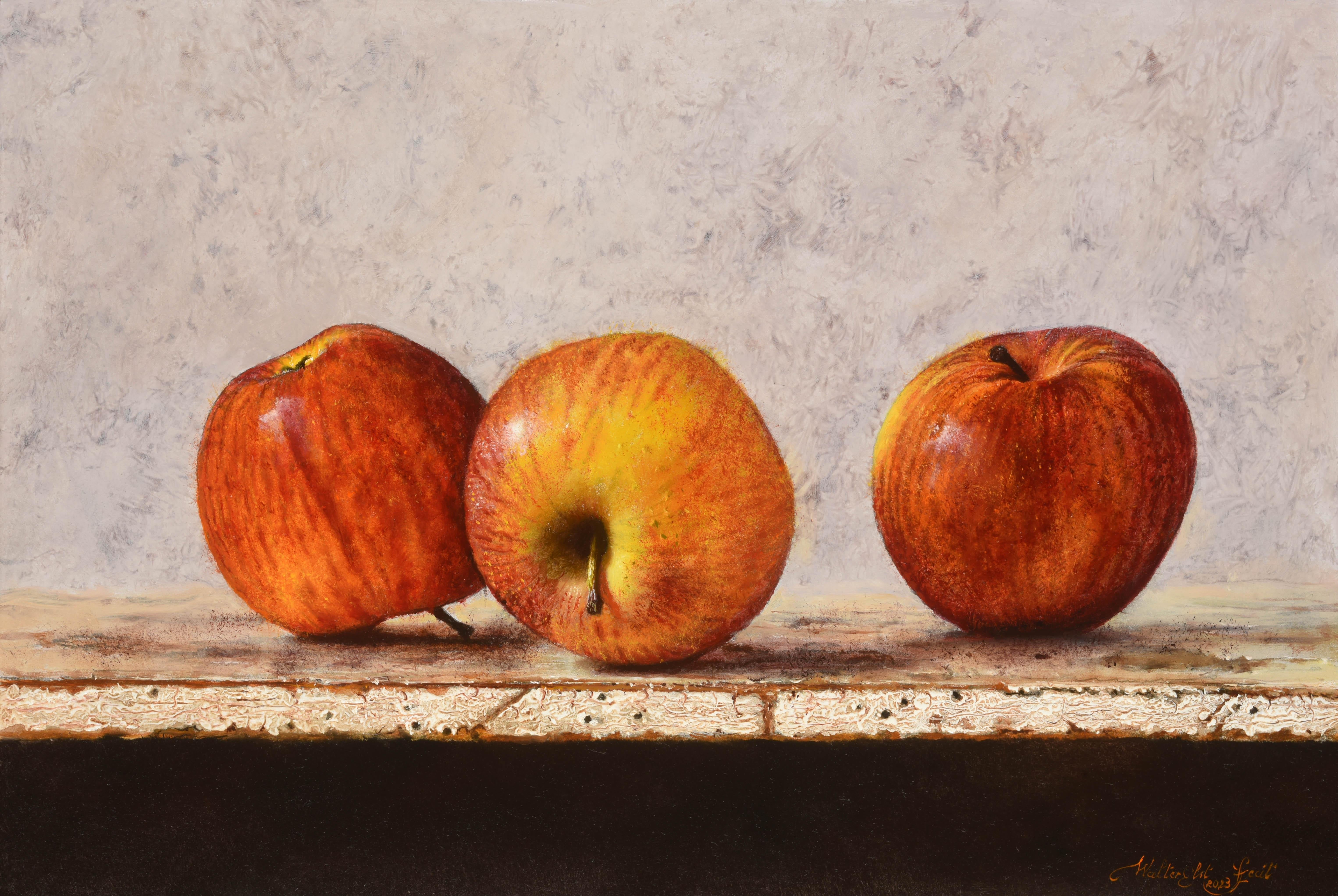 Royal Gala Stillleben Gemälde Öl auf Tafel Obst Vorrätig  – Painting von Walter Elst
