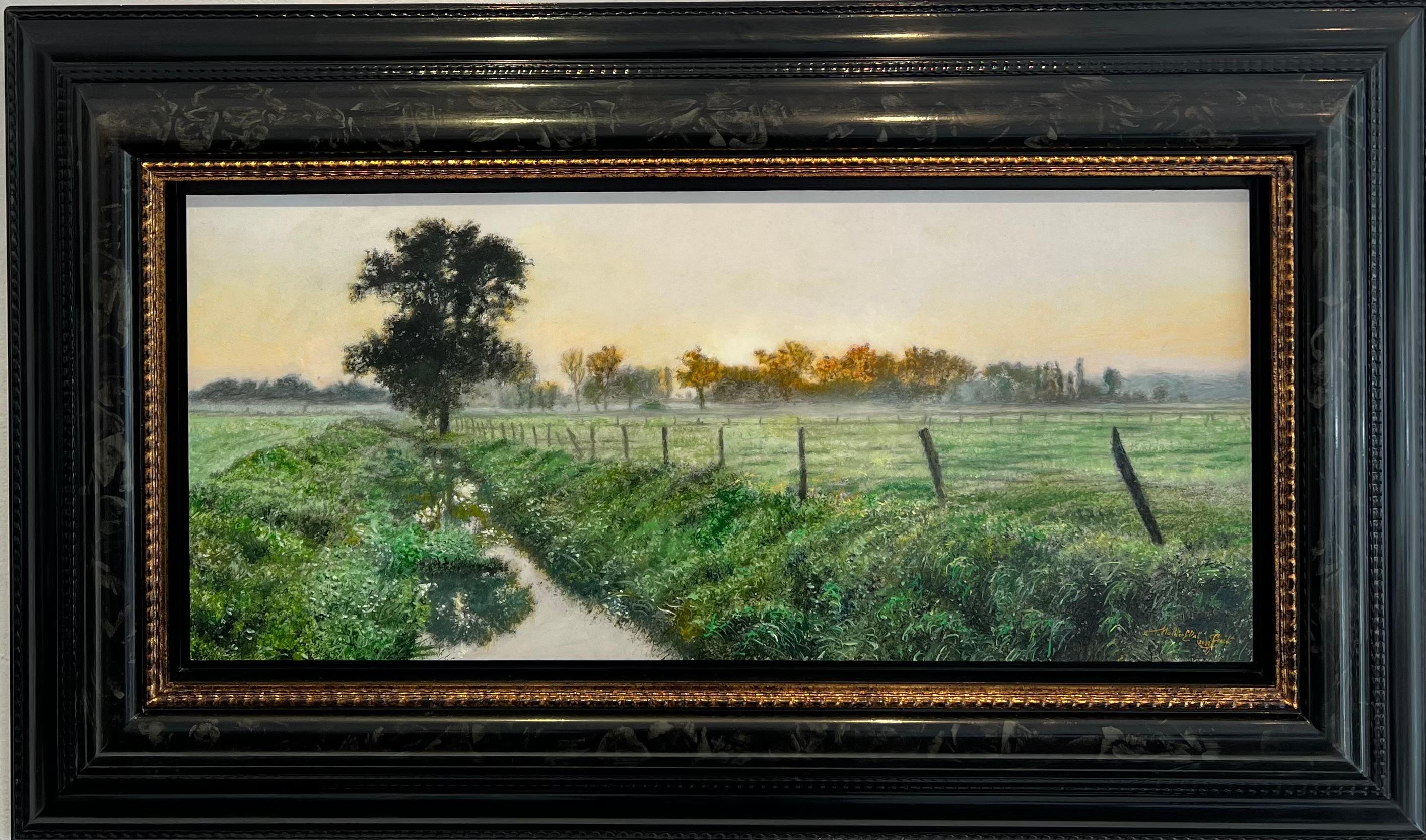 Vlak voor Zonsopgang Just before Sunrise Oil on Panel Landscape In Stock