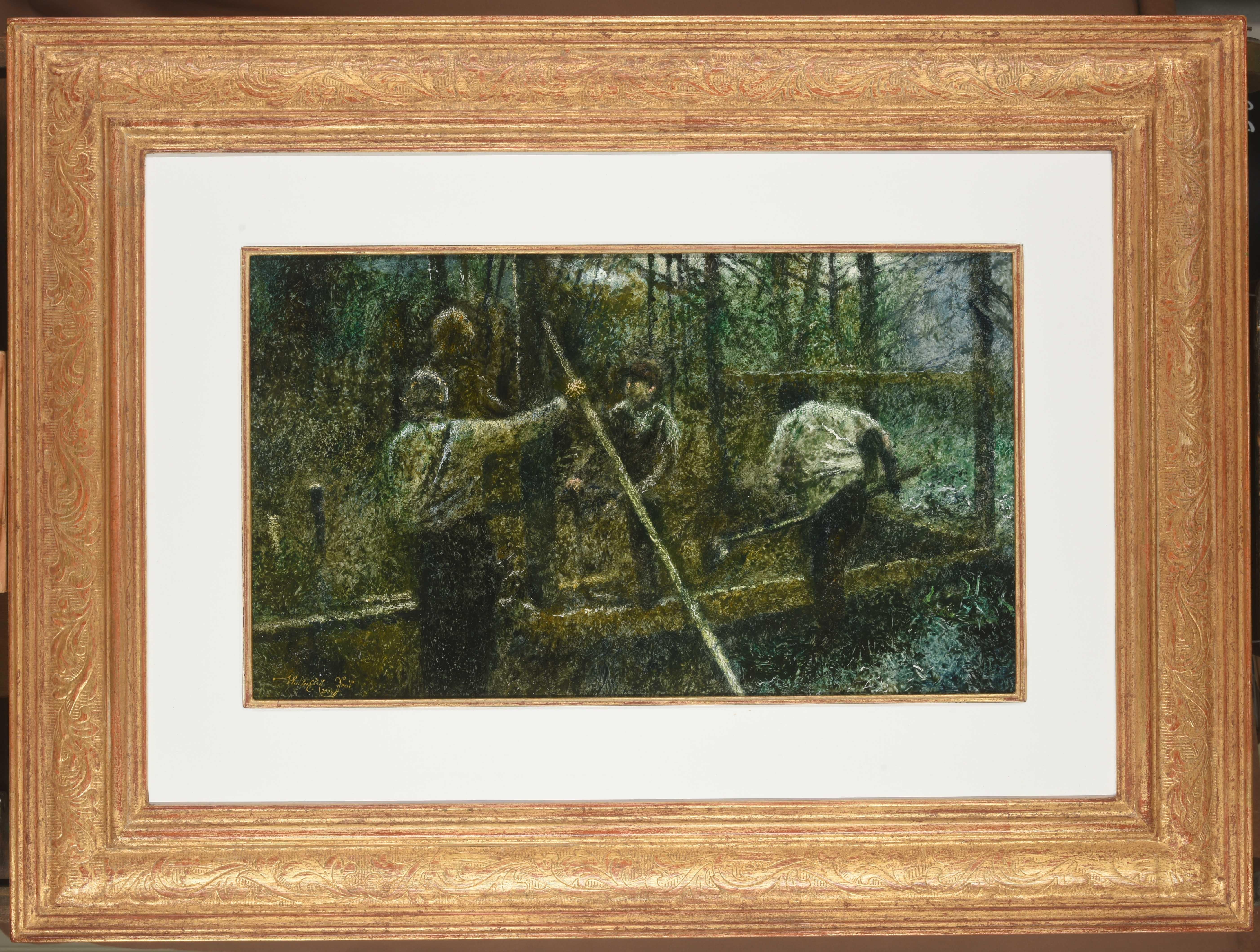 Werkers in het Bos Workers in the Woods Oil Painting on Panel In Stock 