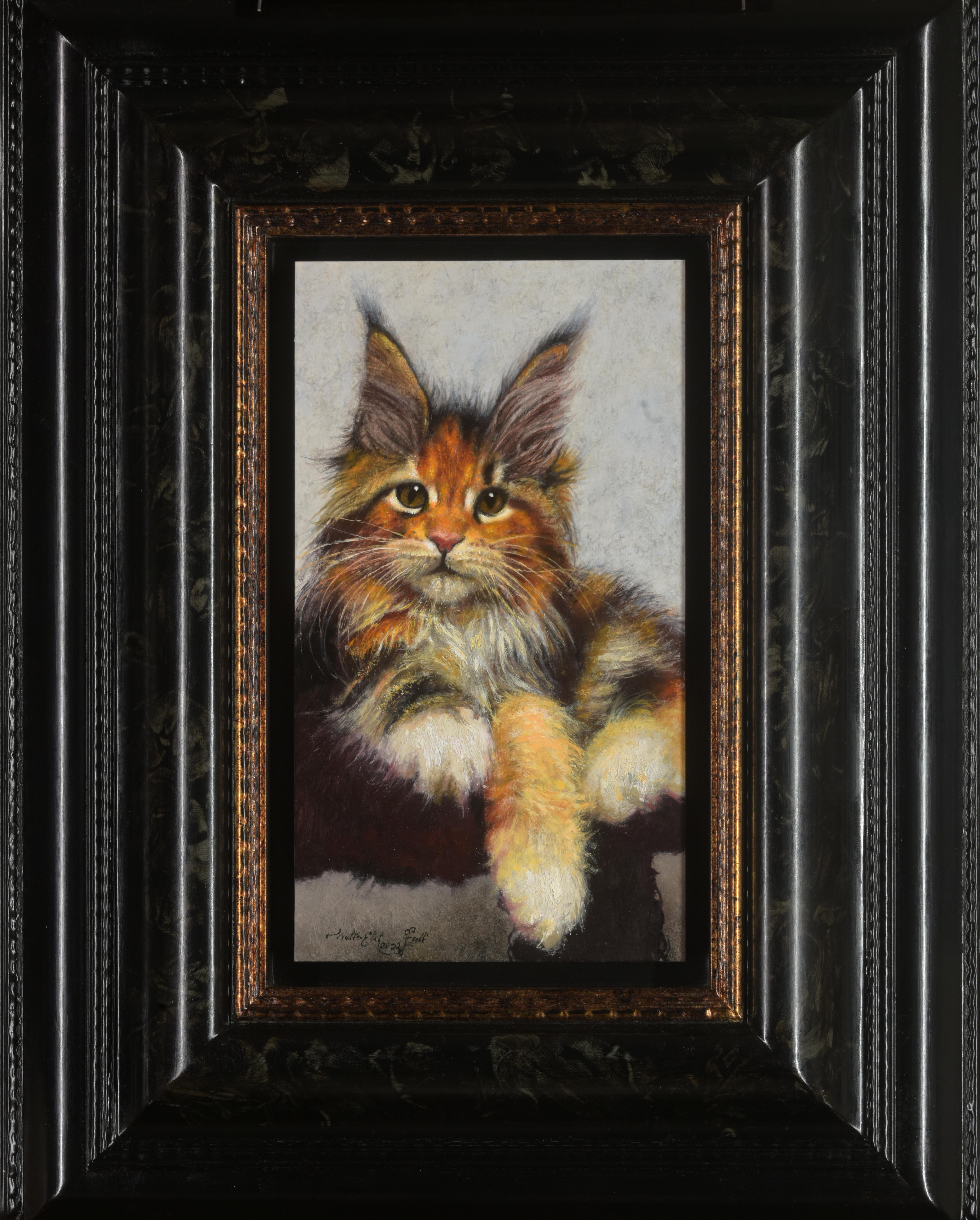 Wild Cat Oil Painting on Panel Animal Nature In Stock 