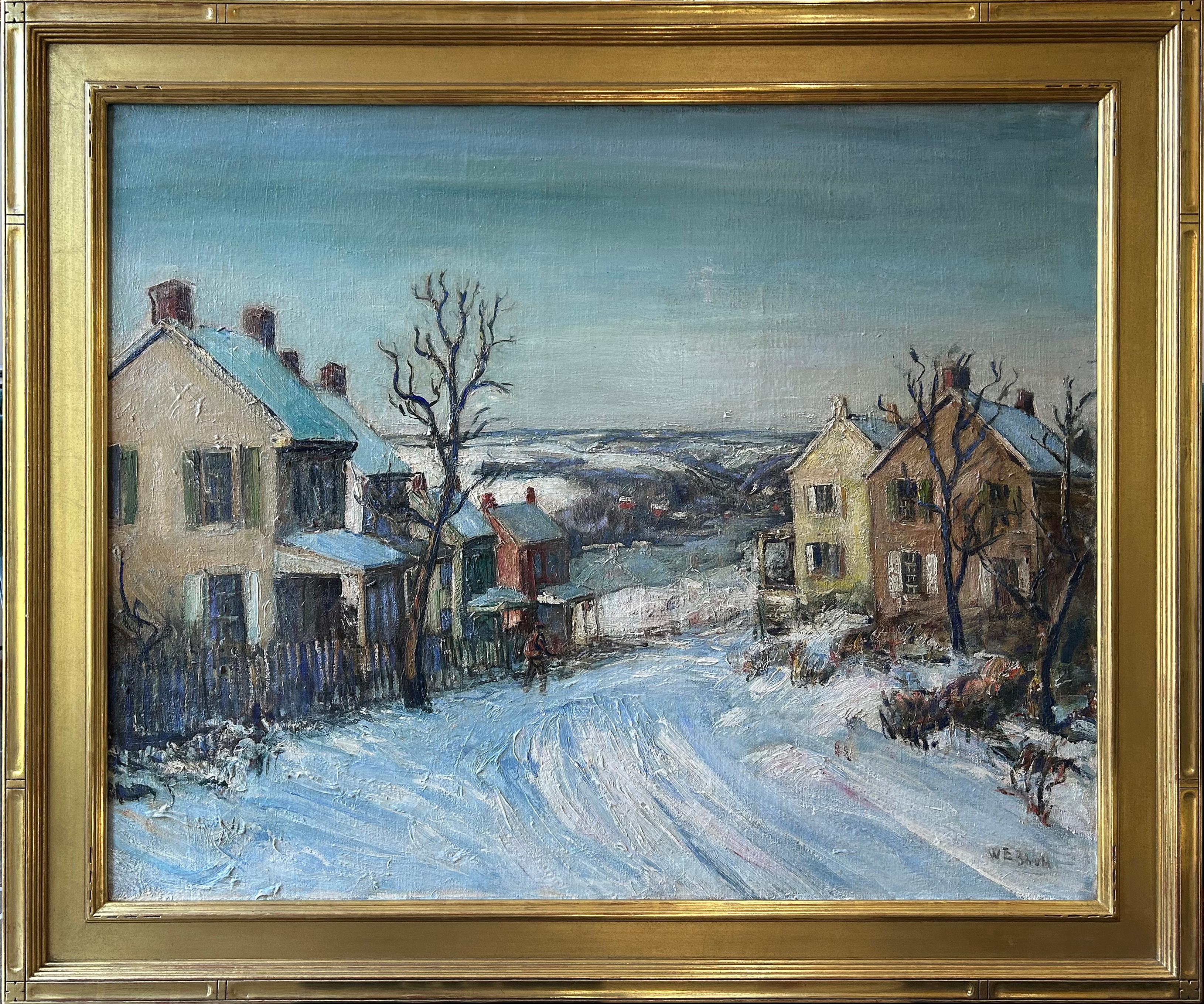 Bethlehem Houses, Pennsylvania Impressionist Snowy Winter Landscape - Painting by Walter Emerson Baum