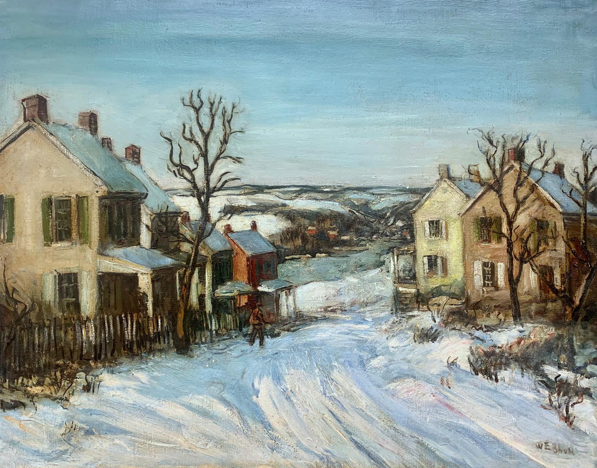 Walter Emerson Baum Figurative Painting - Bethlehem Houses, Pennsylvania Impressionist Snowy Winter Landscape