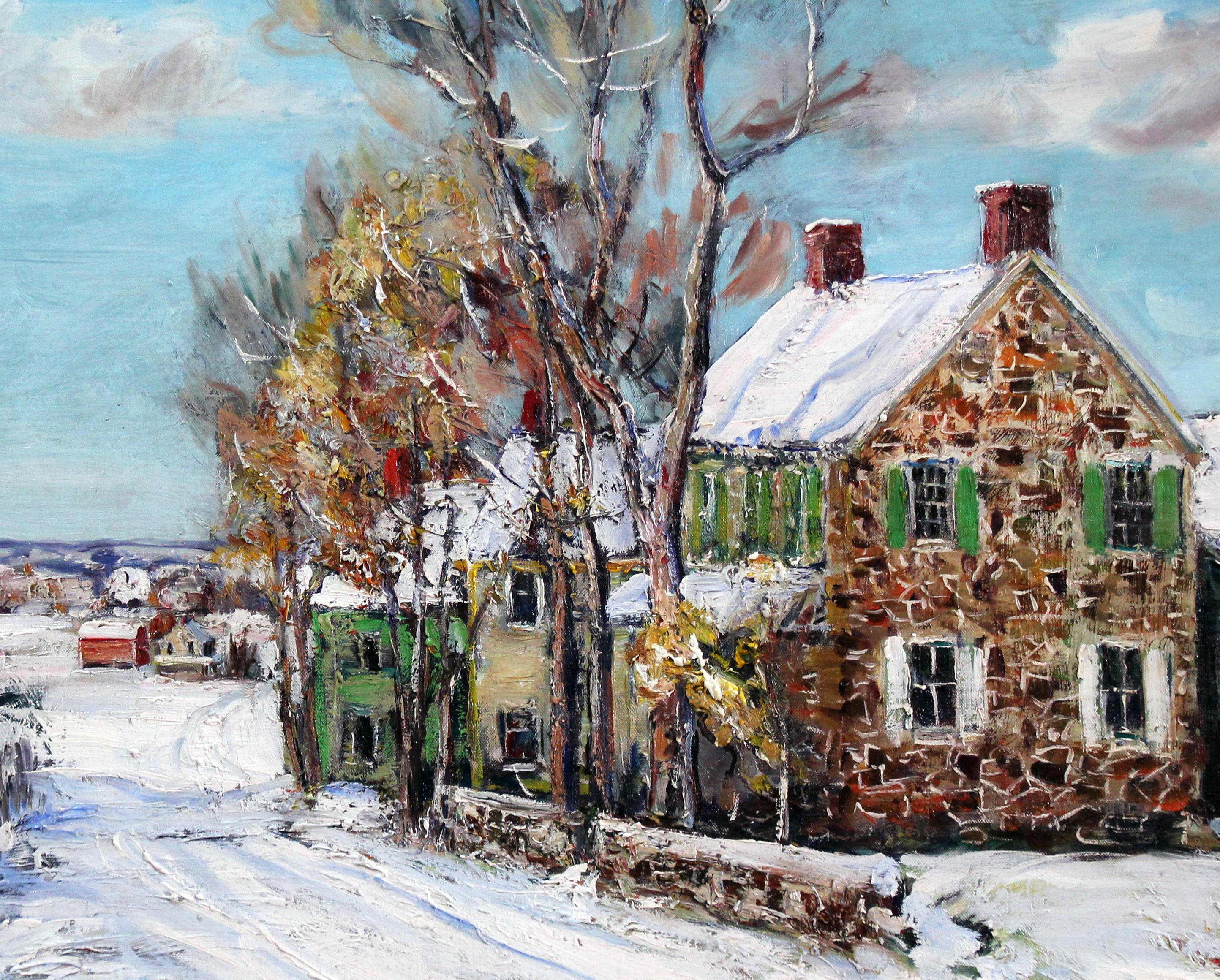 Bucks County Farmhouse, Hagersville, Pennsylvania Impressionist Snow Landscape - Painting by Walter Emerson Baum