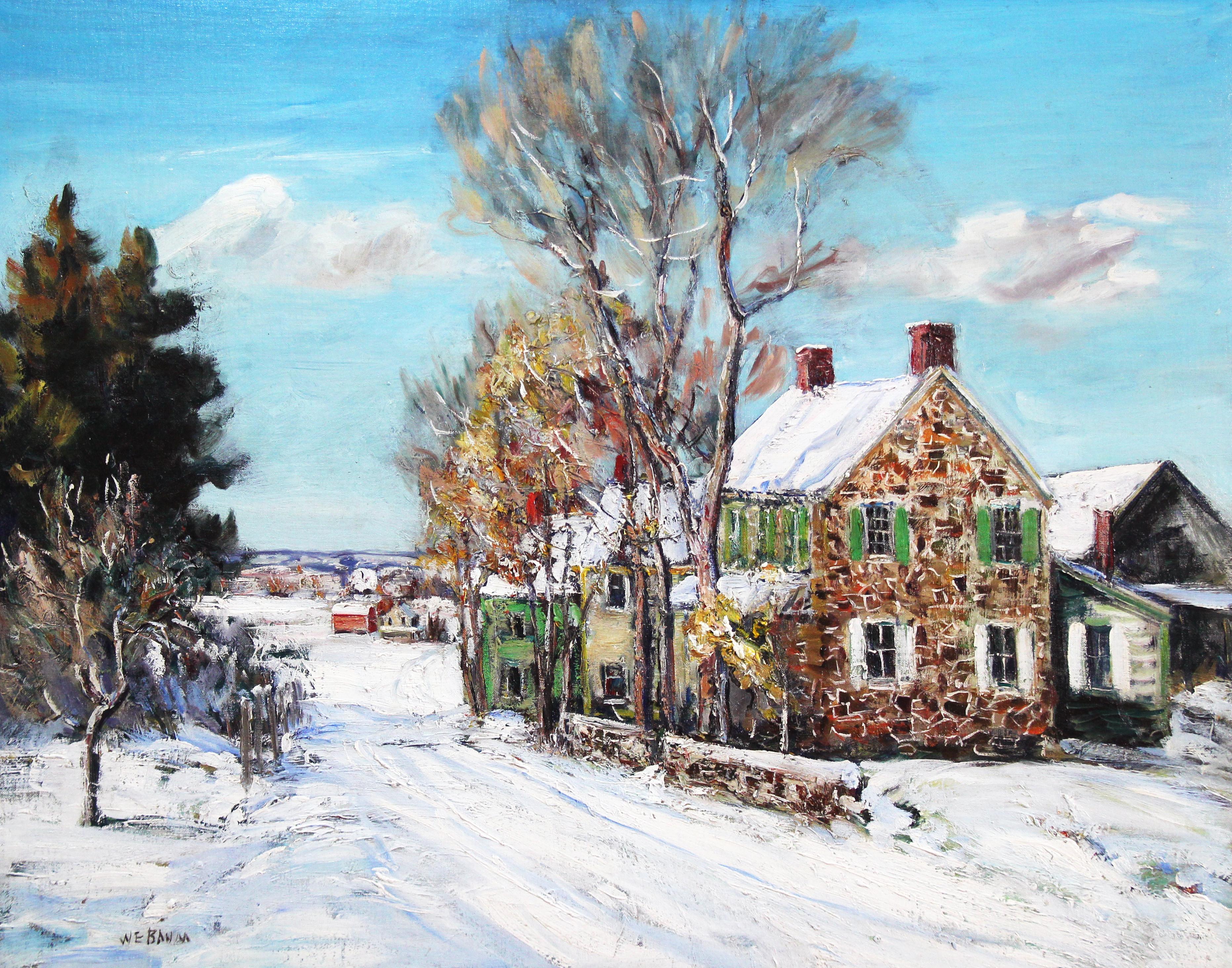 Bucks County Farmhouse, Hagersville, Pennsylvania Impressionist Snow Landscape