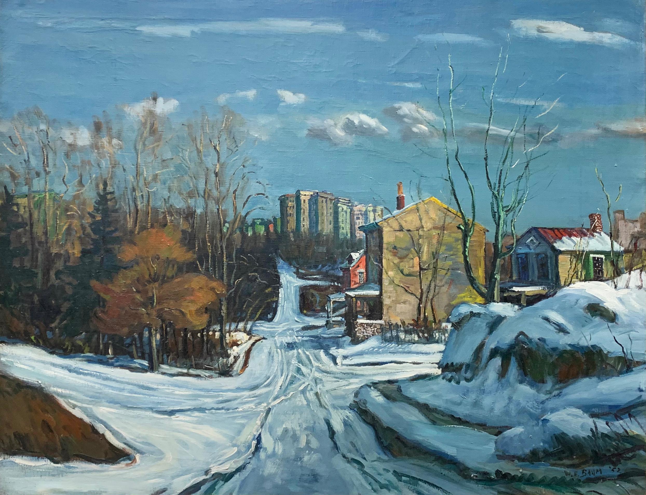 Walter Emerson Baum Landscape Painting - City Streets Winter, Pennsylvania Impressionist Winter Cityscape