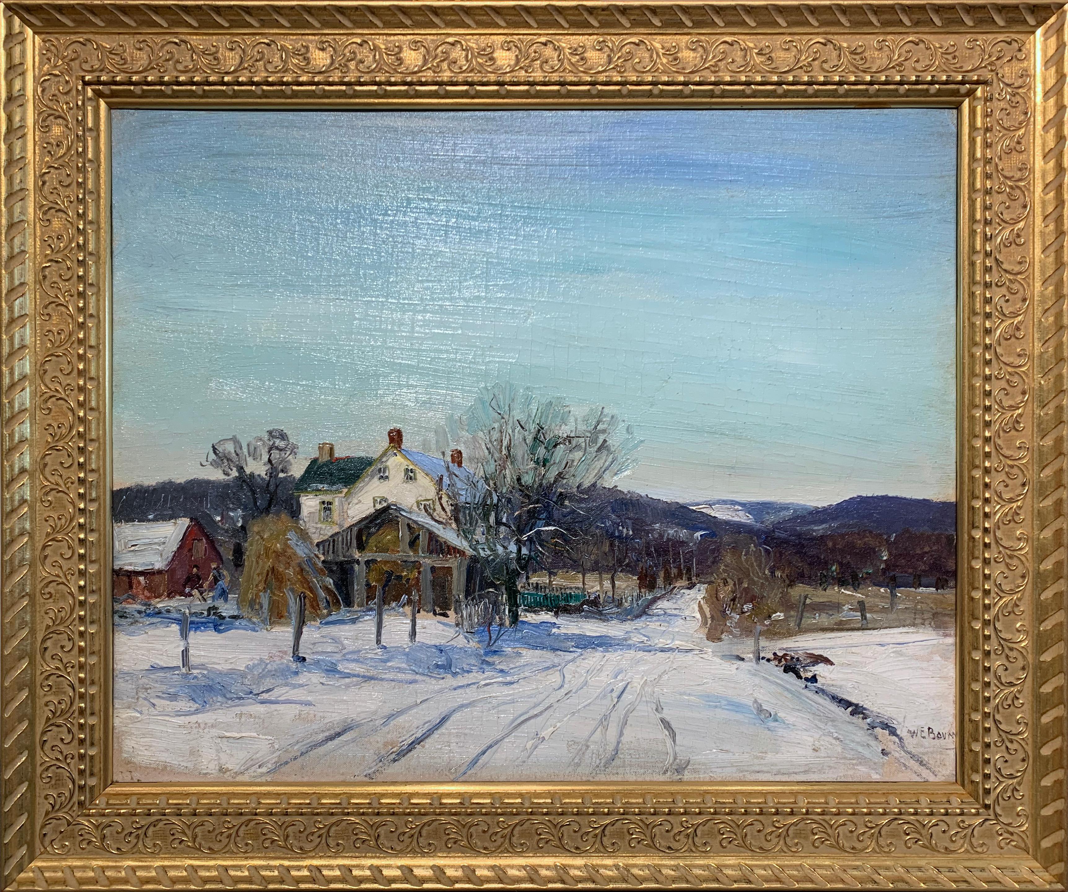 Walter Emerson Baum Figurative Painting - Mill Road, Pennsylvania Impressionist Winter Landscape, Snow Scene with Figures