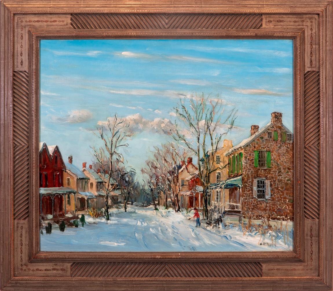 Landscape Painting Walter Emerson Baum - Village néerlandais de Pennsylvanie