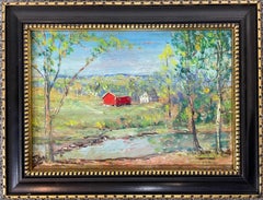"Red Barn in Spring" Rural Landscape by American Impressionist