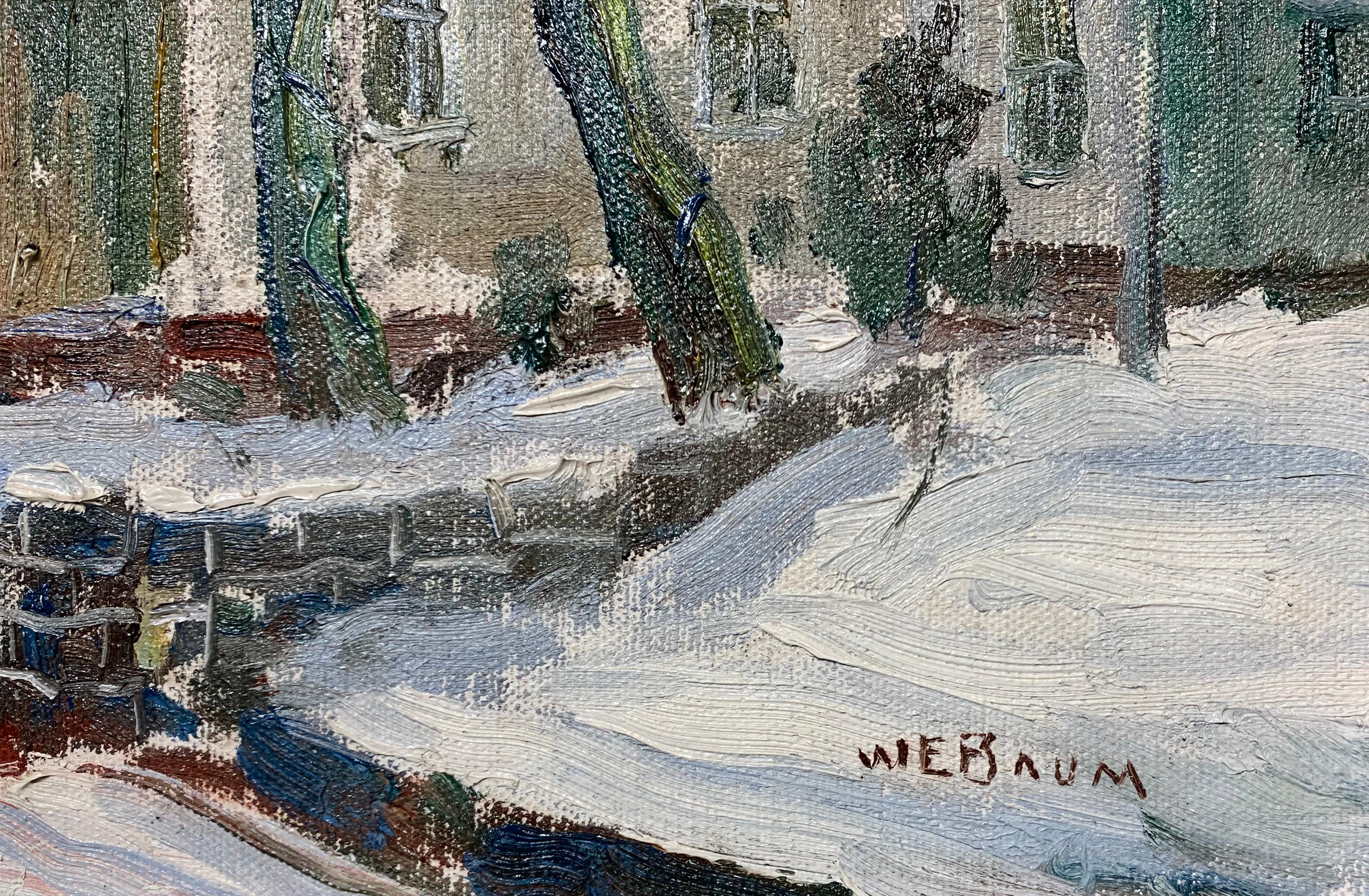 South Perkasie PA, Regional Pennsylvania Impressionist Winter Snow Landscape - American Impressionist Painting by Walter Emerson Baum