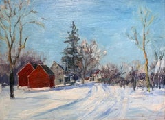 Two Red Barns, Pennsylvania Impressionist Winter Landscape, Bucks County