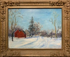 Two Red Barns, Pennsylvania Impressionist Winter Landscape, Bucks County