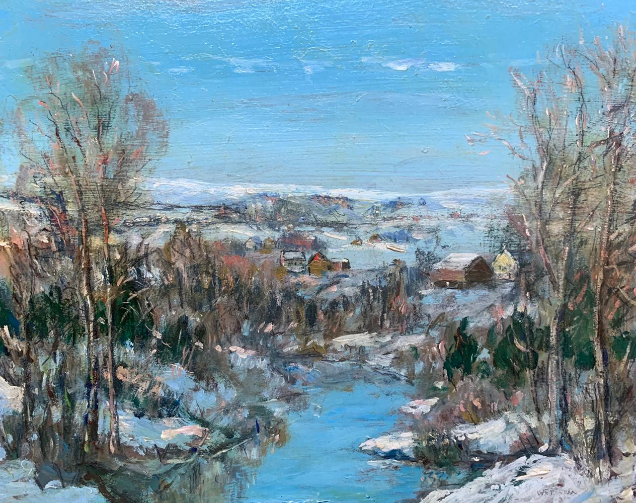 Walter Emerson Baum Landscape Painting - Walter Baum, Winter Scene, Miniature Oil on Board, Signed