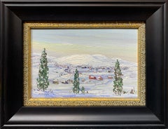 Winter Village, Pennsylvania Impressionist Snowy Landscape, Miniature Painting