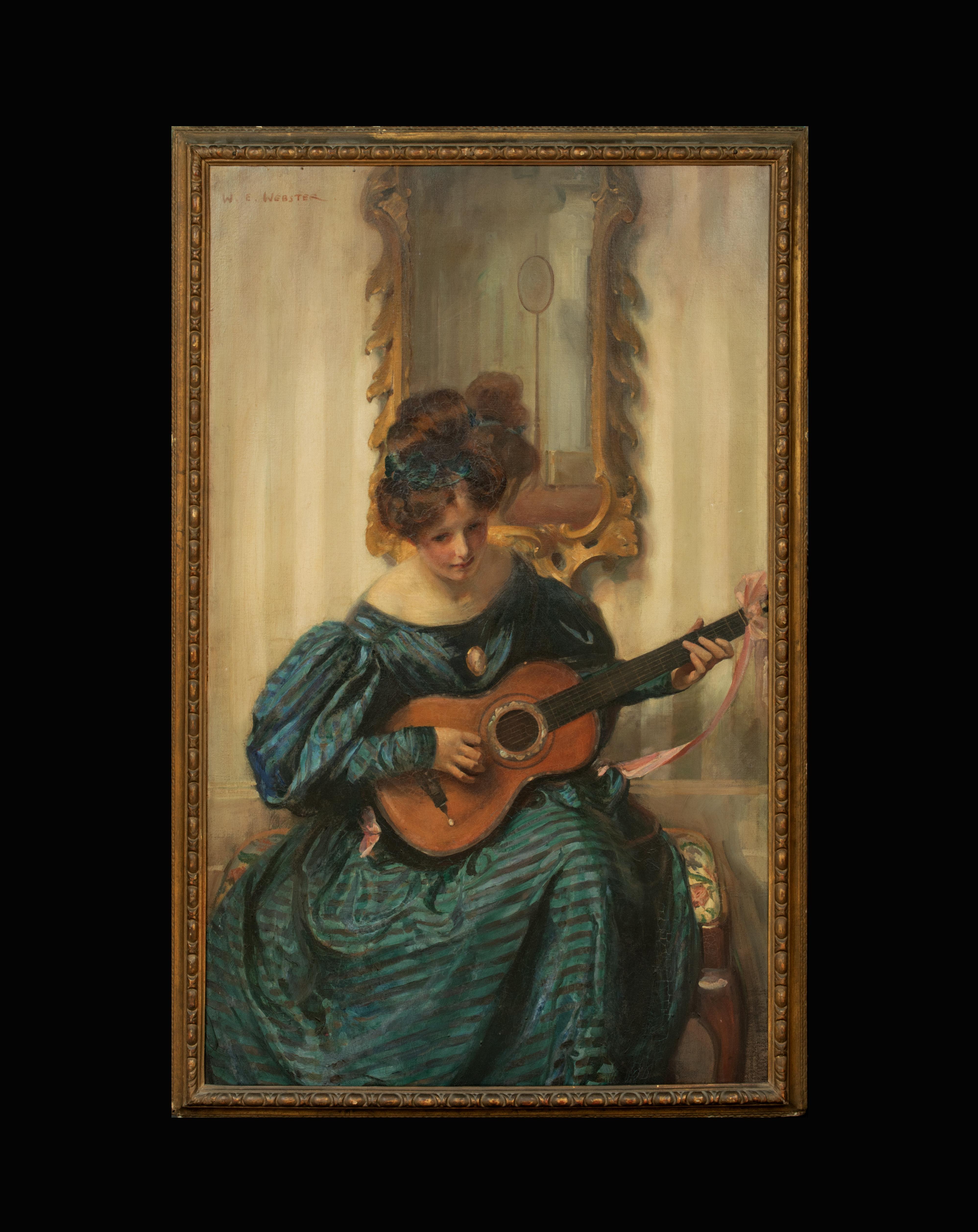 Portrait of a Lady Playing The Guitar, 19th Century   by WALTER ERNEST WEBSTER  - Painting by Walter Ernest Webster
