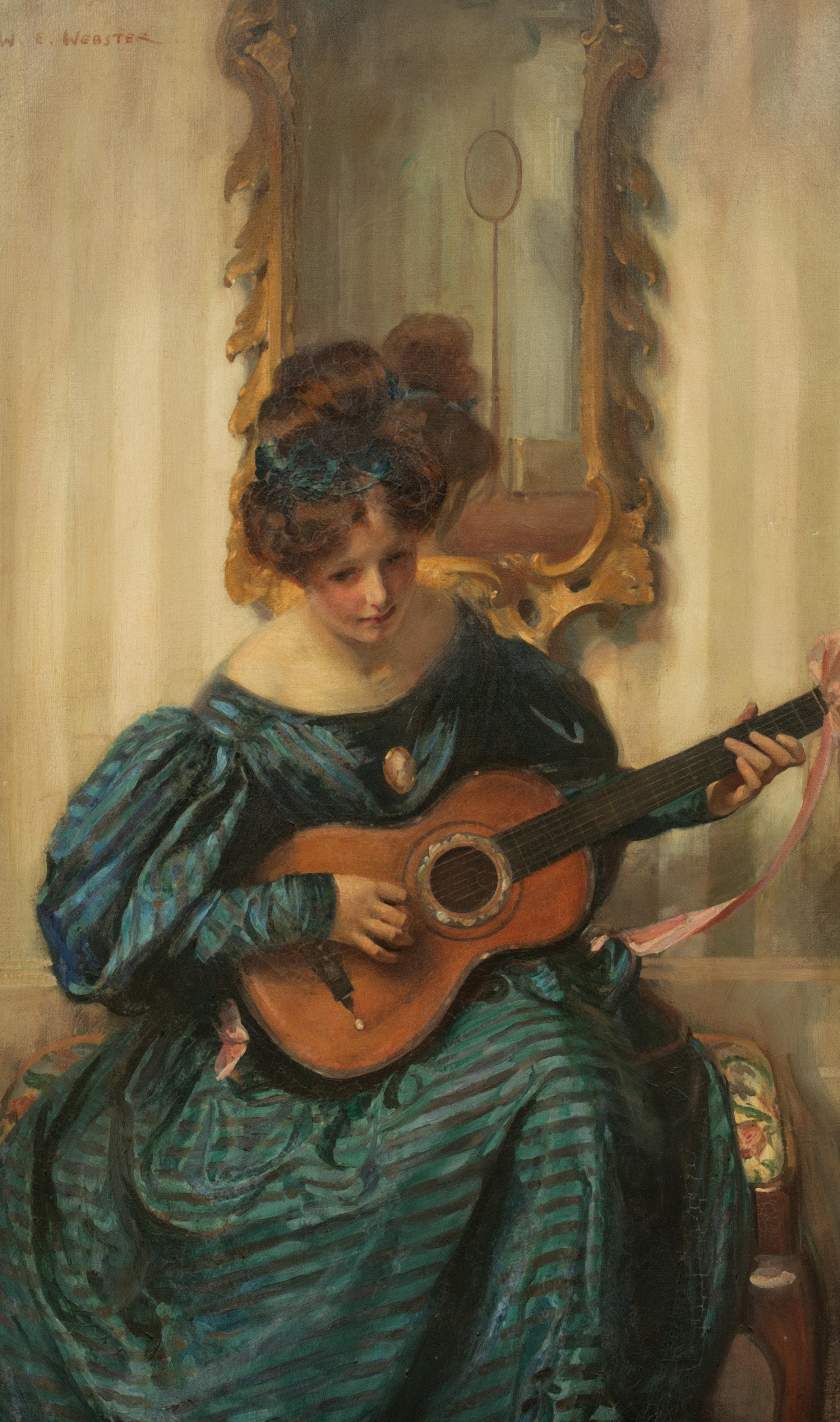 Portrait of a Lady Playing The Guitar, early 20th Century 

by WALTER ERNEST WEBSTER (1877-1959)

Large early 20th Century portrait of a lady playing the guitar, oil on canvas by Walter Ernest Webster. Excellent quality and condition example of the