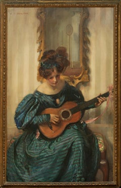 Portrait d'une dame jouant de la guitare, 19e siècle   par WALTER ERNEST WEBSTER 
