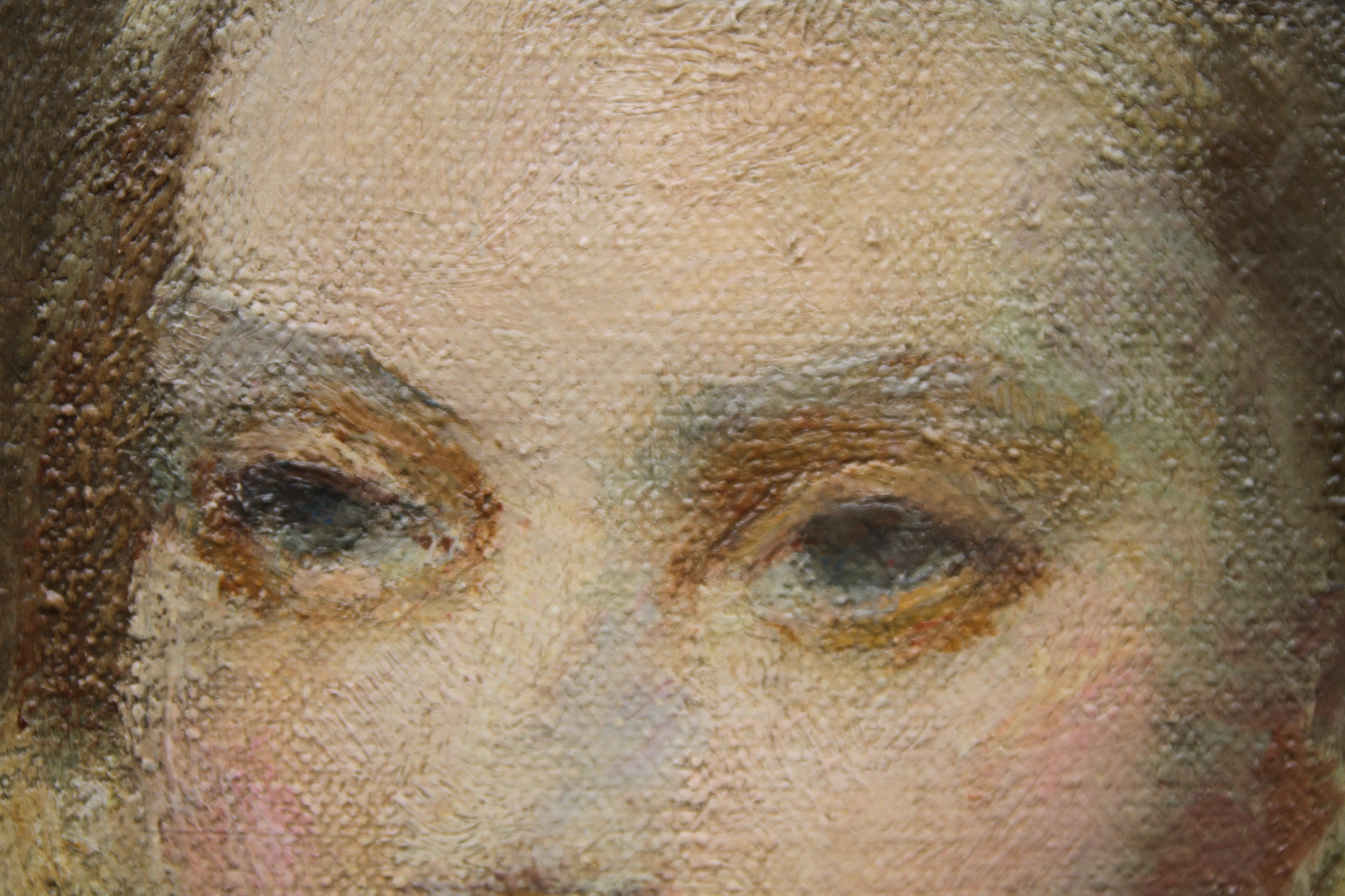 Portrait d'une jeune femme  - Portrait à l'huile impressionniste britannique de l'art des années 20 en vente 3