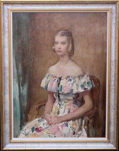 Antique Portrait of a Young Lady  - British art 20's Impressionist oil painting portrait