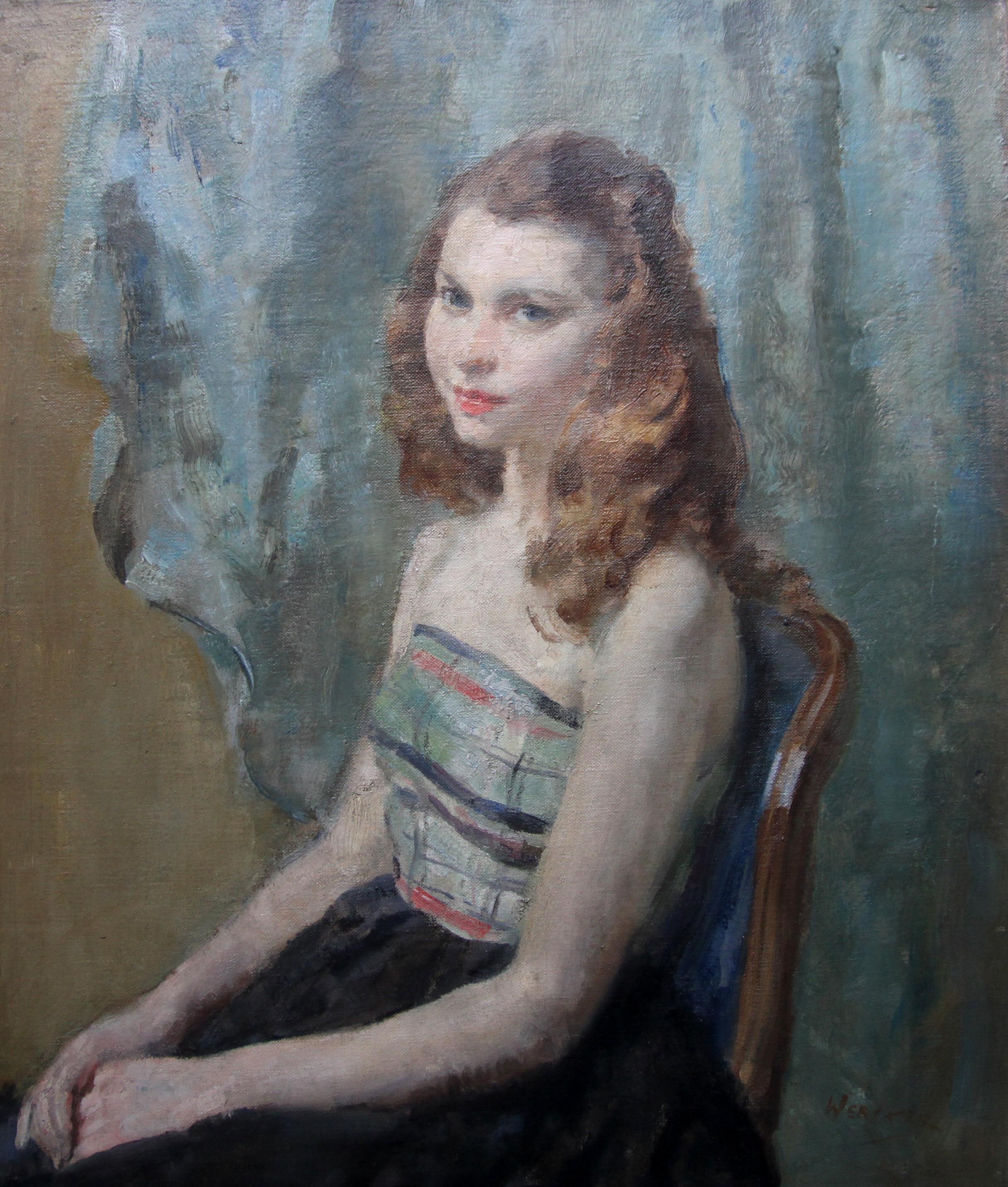 Portrait of Seated Young Woman  - British 30's art Impressionist oil painting  For Sale 2