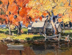 Walter Farndon — Autumn Reflections by the River (Oil on Canvas)