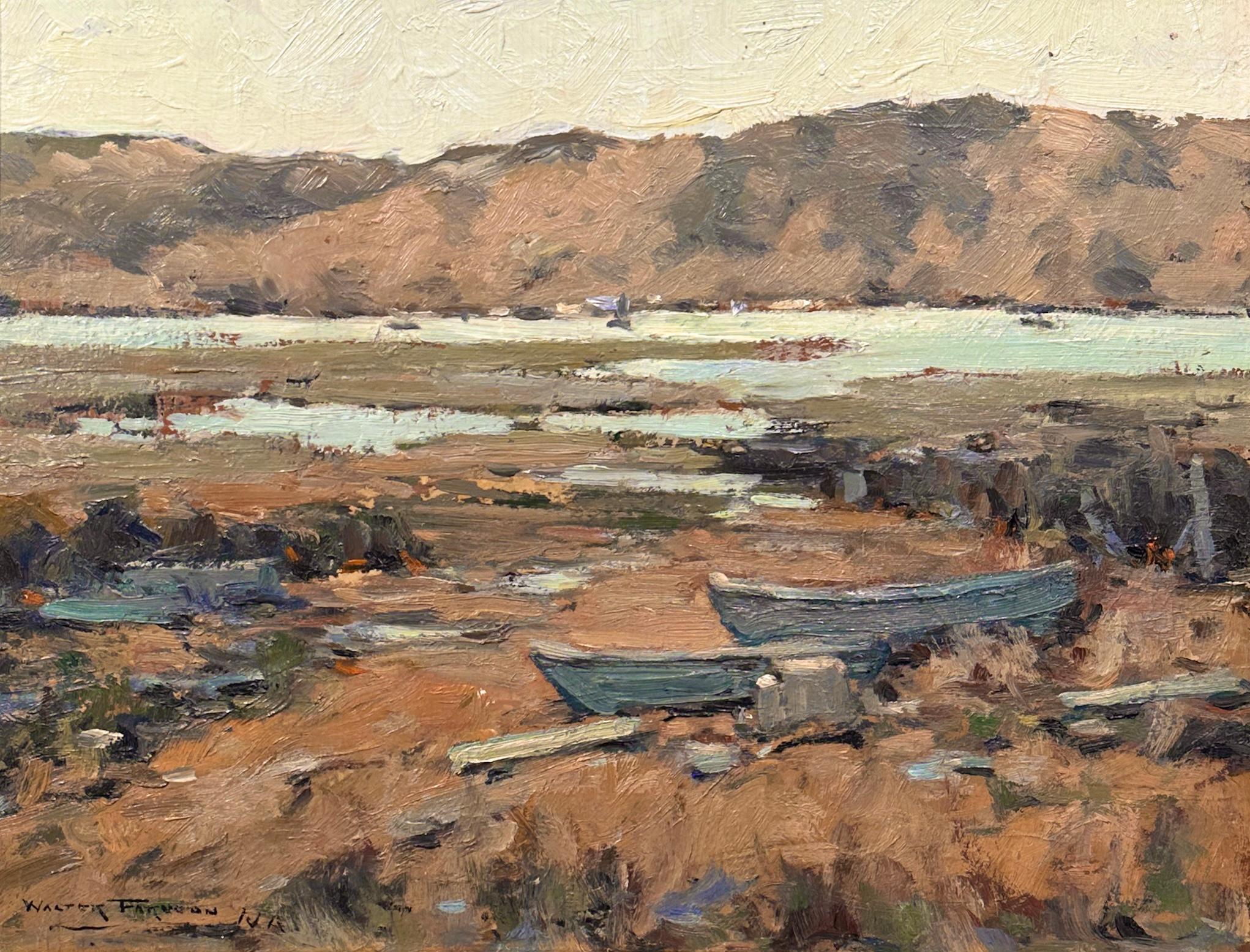 Walter Farndon - Boote entlang der Sümpfe (Öl auf Karton)