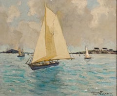 Vintage "June Day at the Sound, " Walter Farndon, American Impressionism, Sailboats