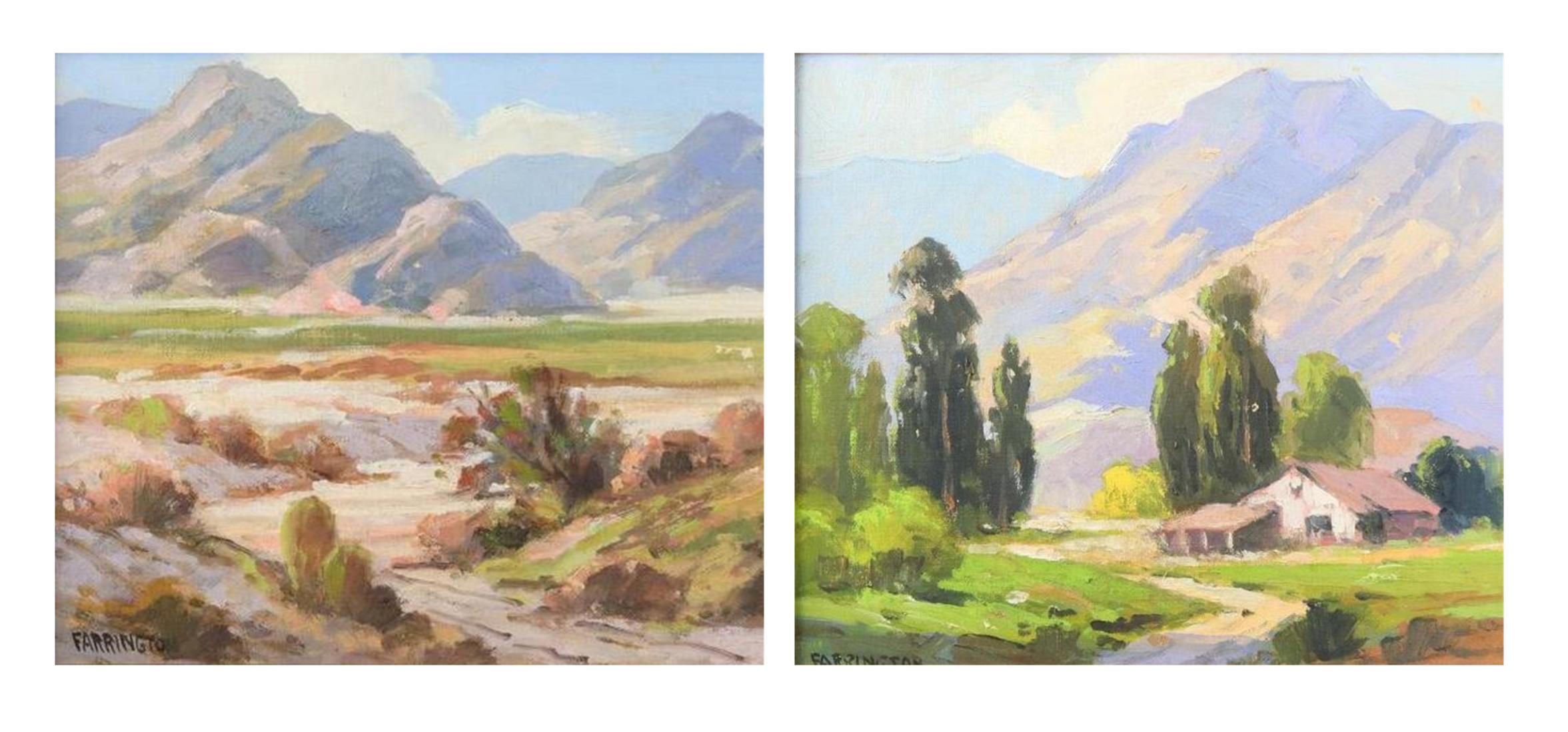 Set of 2 paintings
Walter Farrington Moses (American, 1874-1947)
"Sunland" and "Indian Wells" 
 Oil on board
Each signed lower left, each titled verso
Each overall with frame: 12.5"h x 14.5"w
After studying at the School of the Art Institute of