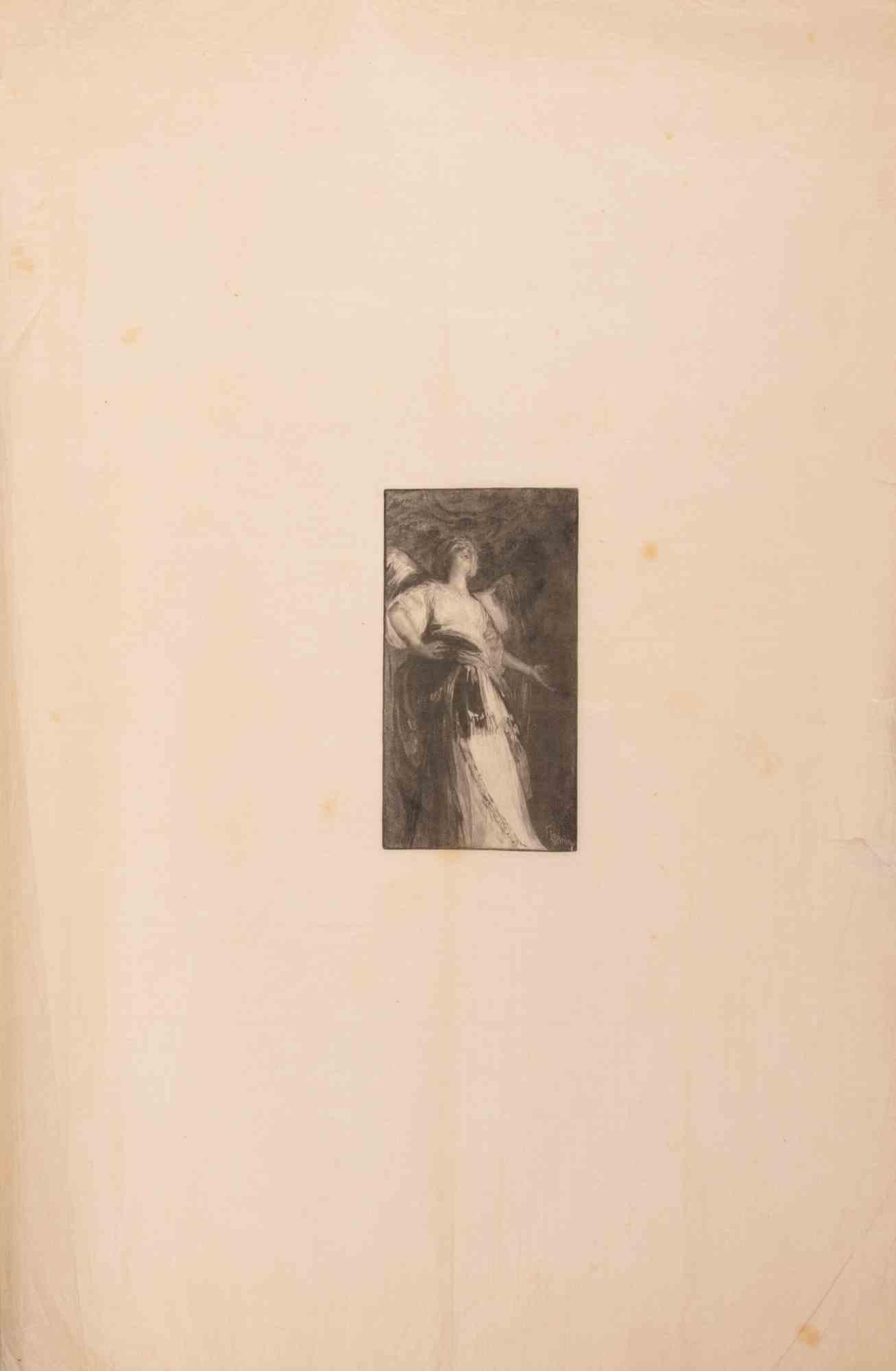 Woodcut print printed on thi japan paper.

Image dimension: 11x6 cm.

A rare and delicate work by Walter Florian, an artist active in the ed of 19th century, known for his refined graphic style.

This intimate composition captures a female figure,