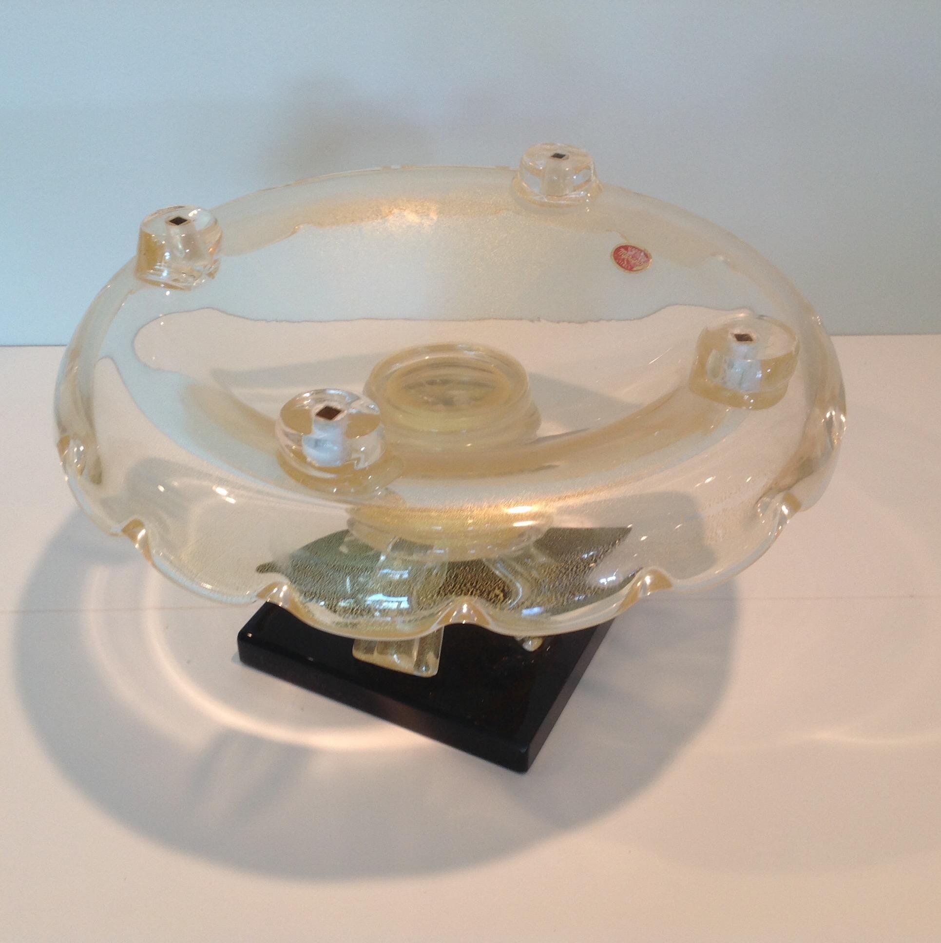 Late 20th Century Walter Furlan Murano Sculpture Bird Bath with Birds and Eggs For Sale