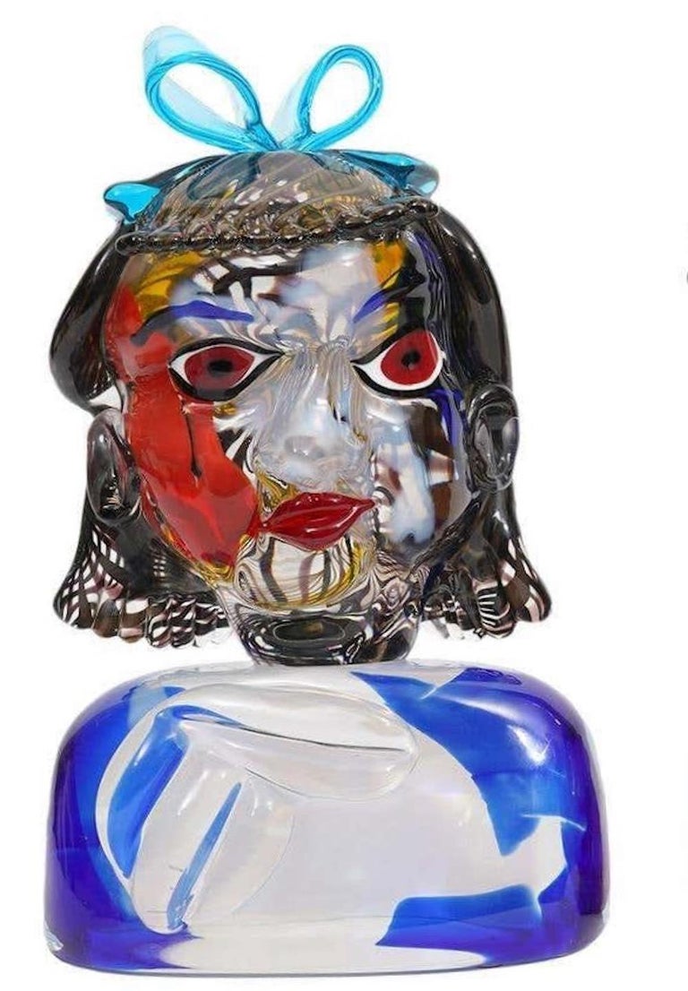 Walter Furlan Abstract Sculpture - Girl Tribute To Picasso Murano Glass Sculpture