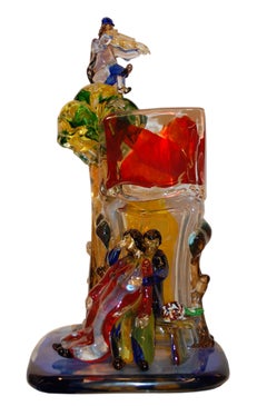 Lovers Tribute to Chagall Walter Furlan Murano Glass Sculpture