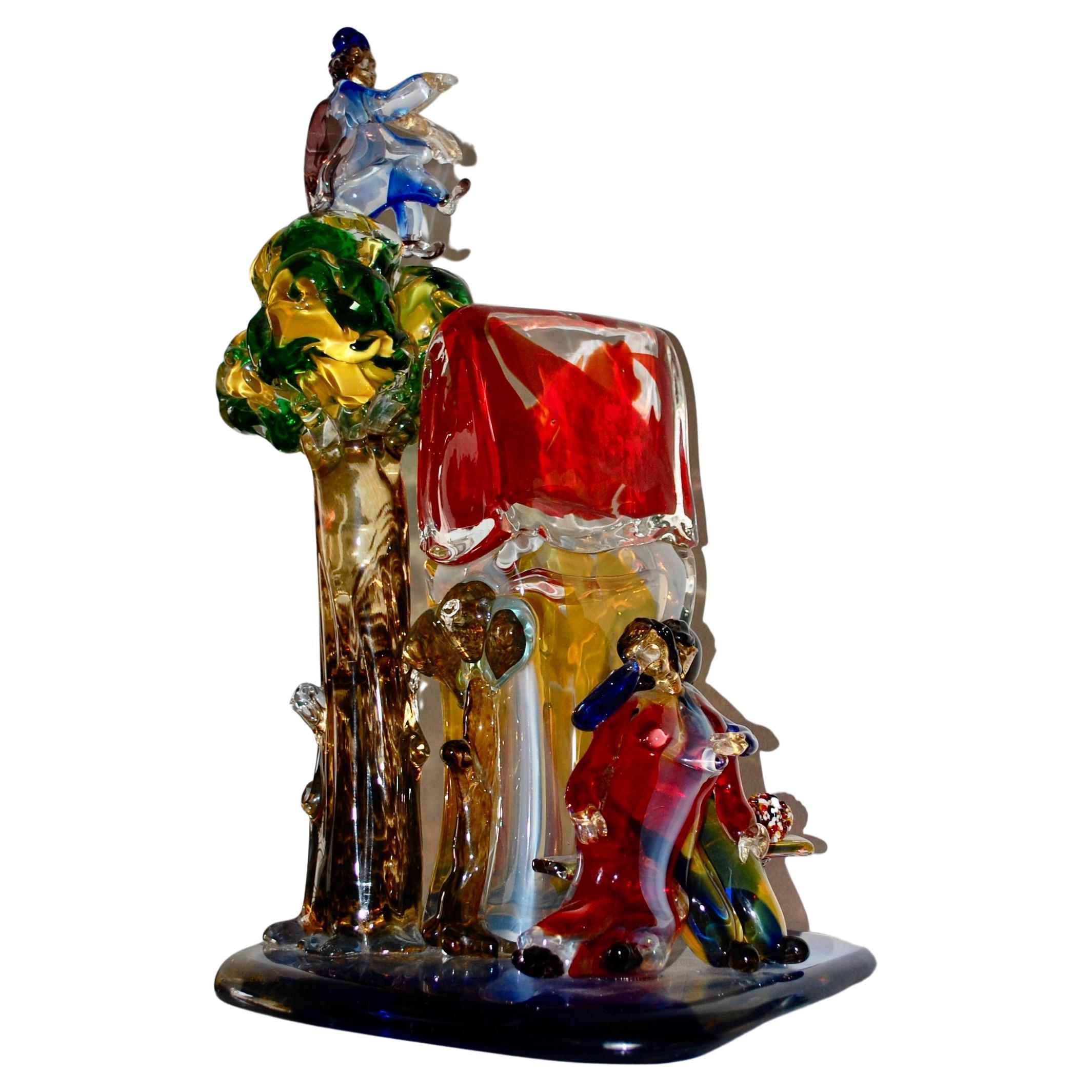 Walter Furlan Figurative Sculpture - Lovers Tribute to Chagall Murano Glass Sculpture