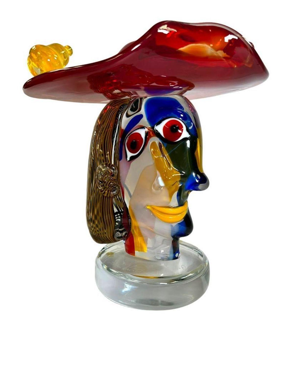 Omaggio à Picasso Femme au chapeau en verre de Murano  - Sculpture de Walter Furlan