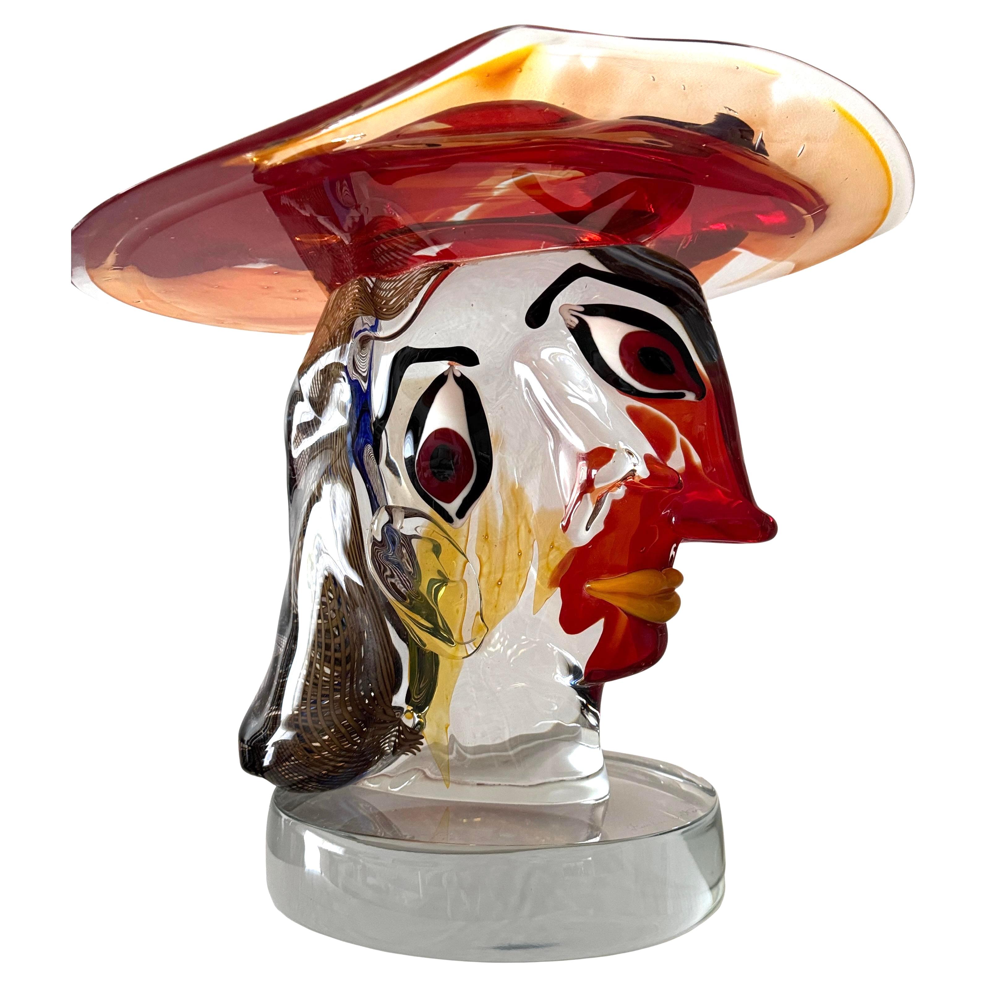 Omaggio To Picasso Murano Glass Sculpture - Brown Abstract Sculpture by Walter Furlan