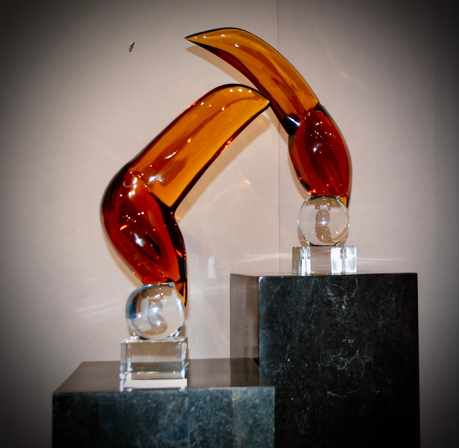 Pair Of Murano Glass Toucans Sculpture 